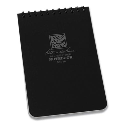 All-Weather Wire-O Notepad, Universal: Narrow Rule and Quadrille Rule, Black Cover, 50 White 4 x 6 Sheets. Picture 1