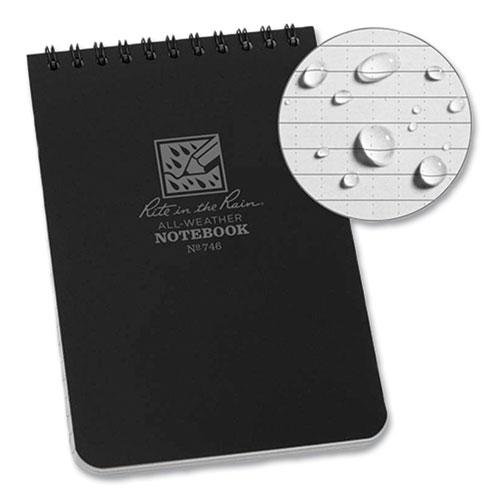 All-Weather Wire-O Notepad, Universal: Narrow Rule and Quadrille Rule, Black Cover, 50 White 4 x 6 Sheets. Picture 3