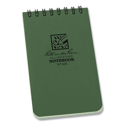All-Weather Wire-O Notepad, Universal: Narrow Rule and Quadrille Rule, Dark Green Cover, 50 White 3 x 5 Sheets. Picture 1