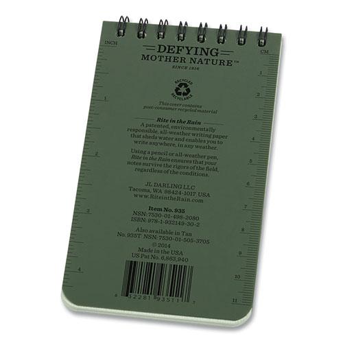 All-Weather Wire-O Notepad, Universal: Narrow Rule and Quadrille Rule, Dark Green Cover, 50 White 3 x 5 Sheets. Picture 4