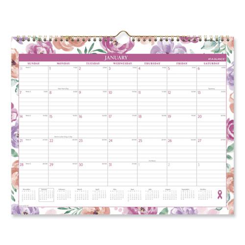 Badge Floral Wall Calendar, Floral Artwork, 15 x 12, White/Multicolor Sheets, 12-Month (Jan to Dec): 2024. Picture 1