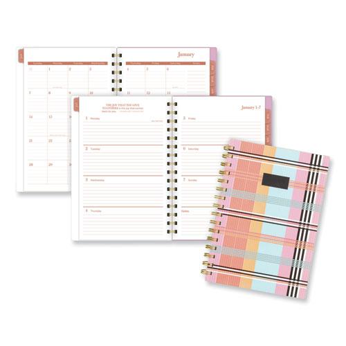 Cher Weekly/Monthly Planner, Plaid Artwork, 8.5 x 6.38, Pink/Blue/Orange Cover, 12-Month (Jan to Dec): 2024. Picture 1