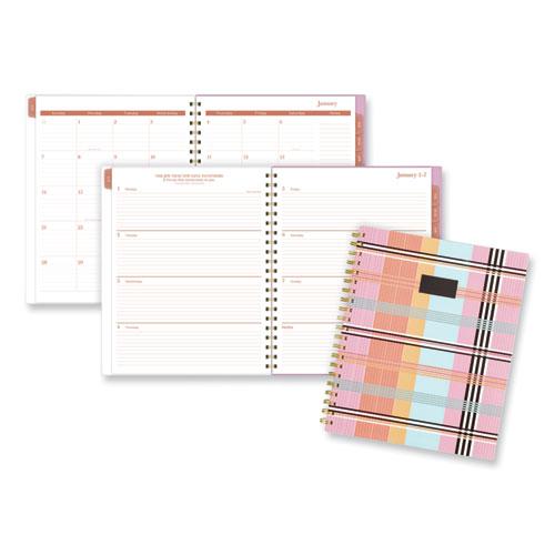 Cher Weekly/Monthly Planner, Plaid Artwork, 11 x 9.25, Pink/Blue/Orange Cover, 12-Month (Jan to Dec): 2024. Picture 1