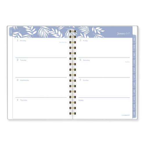 Elena Weekly/Monthly Planner, Palm Leaves Artwork, 8.5 x 6.38, Blue/White Cover, 12-Month (Jan to Dec): 2024. Picture 7