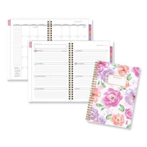 Badge Floral Weekly/Monthly Planner, Floral Artwork, 8.5 x 6.38, White/Multicolor Cover, 13-Month (Jan to Jan): 2024 to 2025. Picture 1