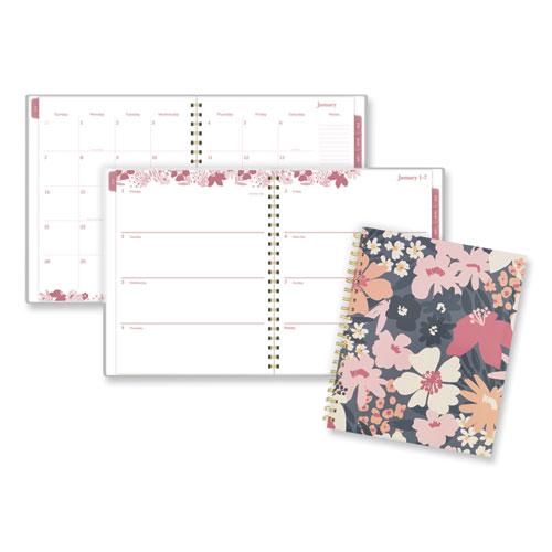 Thicket Weekly/Monthly Planner, Floral Artwork, 11 x 9.25, Gray/Rose/Peach Cover, 12-Month (Jan to Dec): 2024. Picture 1