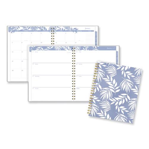 Elena Weekly/Monthly Planner, Palm Leaves Artwork, 11 x 9.25, Blue/White Cover, 12-Month (Jan to Dec): 2024. Picture 1