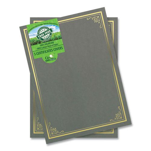 Certificate/Document Cover, 9.75" x 12.5", Gray With Gold Foil, 5/Pack. Picture 1