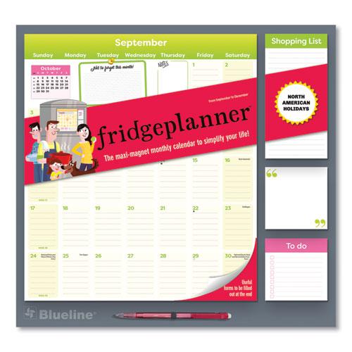 Fridge Planner Magnetized Monthly Calendar with Pads + Pencil, 14 x 13.5, Yellow/Green Sheets, 16-Month (Sept-Dec): 2024-2025. Picture 1