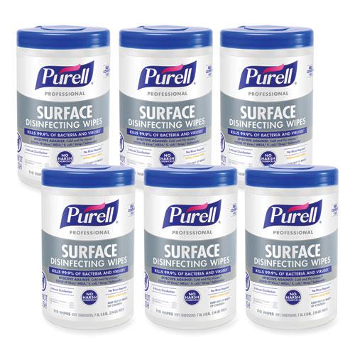 Professional Surface Disinfecting Wipes, 1-Ply, 7 x 8, Fresh Citrus, White, 110/Canister, 6 Canisters/Carton. Picture 1