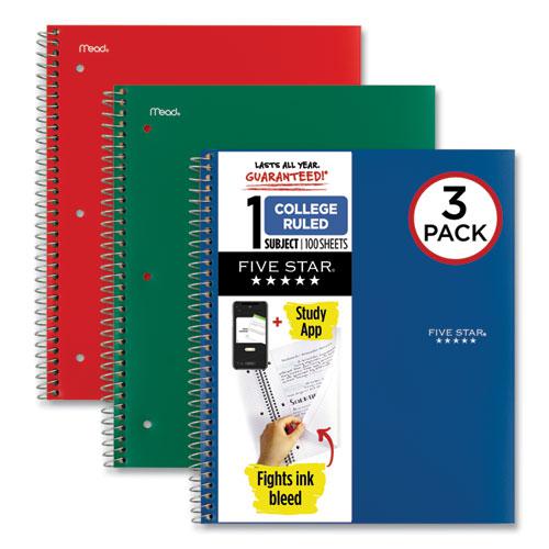 Wirebound Notebook with Two Pockets, 1-Subject, Medium/College Rule, Assorted Cover Color, (100) 11 x 8.5 Sheets, 3/Pack. Picture 1