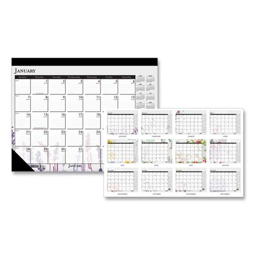 Recycled Desk Pad Calendar, Wild Flowers Artwork, 22 x 17, White Sheets, Black Binding/Corners,12-Month (Jan-Dec): 2024. Picture 1