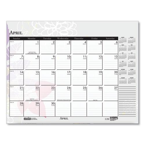 Recycled Desk Pad Calendar, Wild Flowers Artwork, 22 x 17, White Sheets, Black Binding/Corners,12-Month (Jan-Dec): 2024. Picture 9