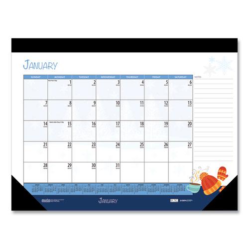 Recycled Desk Pad Calendar, Illustrated Seasons Artwork, 22 x 17, Black Binding/Corners,12-Month (Jan to Dec): 2024. Picture 2