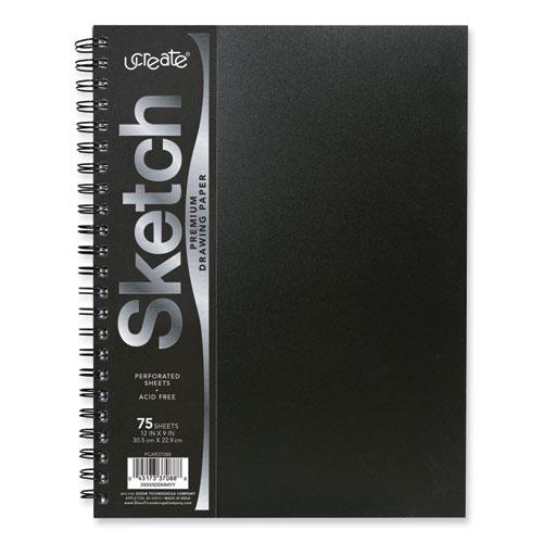UCreate Poly Cover Sketch Book, 43 lb Cover Paper Stock, Black Cover, 75 Sheets per Book, 12 x 9 Sheets. Picture 1