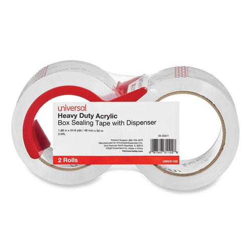 Heavy-Duty Acrylic Box Sealing Tape with Dispenser, 3" Core, 1.88" x 54.6 yds, Clear, 2/Pack. Picture 1
