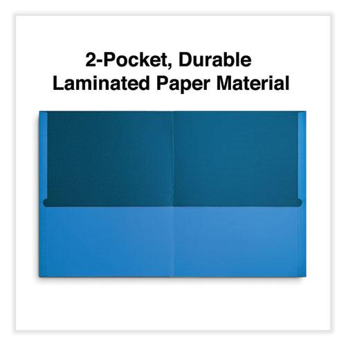 Two-Pocket Portfolio, Embossed Leather Grain Paper, 11 x 8.5, Light Blue, 25/Box. Picture 5