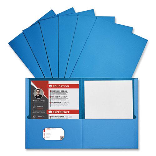 Two-Pocket Portfolio, Embossed Leather Grain Paper, 11 x 8.5, Light Blue, 25/Box. Picture 4