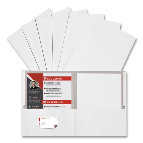 Two-Pocket Portfolio, Embossed Leather Grain Paper, 11 x 8.5, White, 25/Box. Picture 3