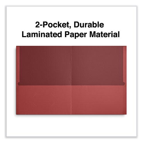 Two-Pocket Portfolio, Embossed Leather Grain Paper, 11 x 8.5, Red, 25/Box. Picture 5