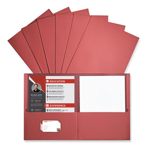 Two-Pocket Portfolio, Embossed Leather Grain Paper, 11 x 8.5, Red, 25/Box. Picture 2