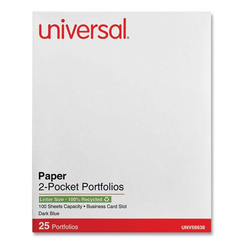 Two-Pocket Portfolio, Embossed Leather Grain Paper, 11 x 8.5, Dark Blue, 25/Box. Picture 1