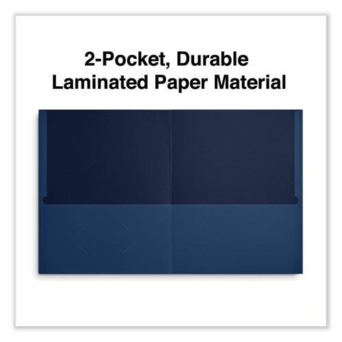 Two-Pocket Portfolio, Embossed Leather Grain Paper, 11 x 8.5, Dark Blue, 25/Box. Picture 5