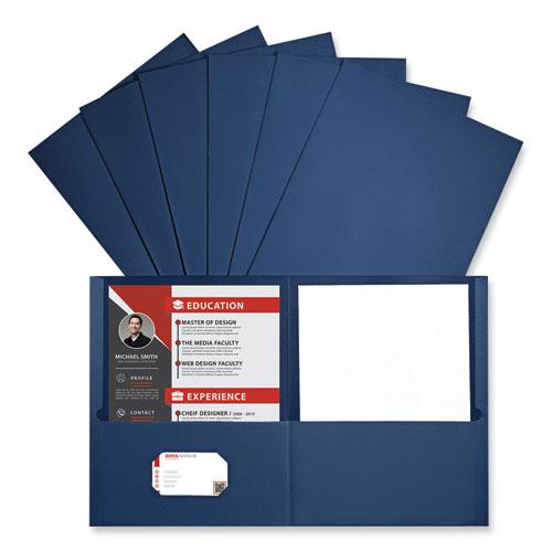 Two-Pocket Portfolio, Embossed Leather Grain Paper, 11 x 8.5, Dark Blue, 25/Box. Picture 3