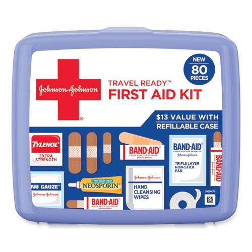 Red Cross Travel Ready Portable Emergency First Aid Kit, 80 Pieces, Plastic Case. Picture 1