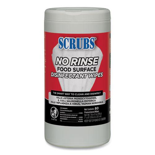 No Rinse Food Surface Disinfectant Wipes, 1-Ply, 7 x 8, Unscented, White, 80/Canister, 6/Carton. Picture 2