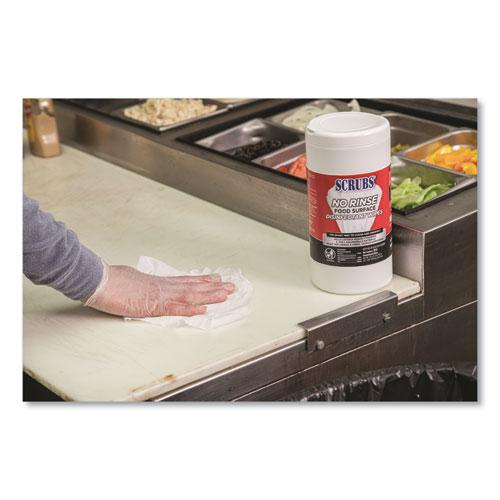 No Rinse Food Surface Disinfectant Wipes, 1-Ply, 7 x 8, Unscented, White, 80/Canister, 6/Carton. Picture 3