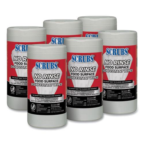 No Rinse Food Surface Disinfectant Wipes, 1-Ply, 7 x 8, Unscented, White, 80/Canister, 6/Carton. Picture 1