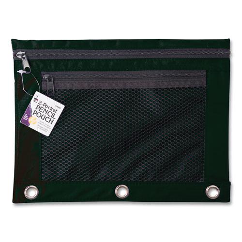 Two-Pocket Binder-Insertable Pencil Pouch with Mesh Front, 11 x 9, Black, 6/Pack. Picture 3