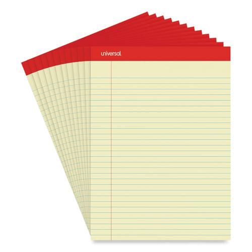 Perforated Ruled Writing Pads, Wide/Legal Rule, Red Headband, 50 Canary-Yellow 8.5 x 11.75 Sheets, Dozen. Picture 1