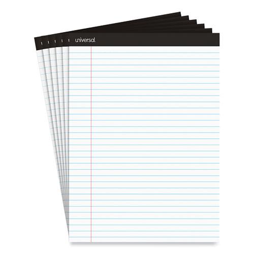 Premium Ruled Writing Pads with Heavy-Duty Back, Wide/Legal Rule, Black Headband, 50 White 8.5 x 11 Sheets, 6/Pack. Picture 1