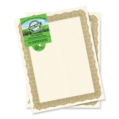 Tree Free Award Certificates, 8.5 x 11, Natural with Gold Braided Border, 15/Pack. Picture 1