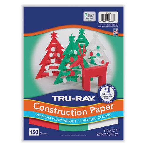 Tru-Ray Construction Paper, 70 lb Text Weight, 9 x 12, Assorted Holiday Colors, 150/Pack. Picture 1