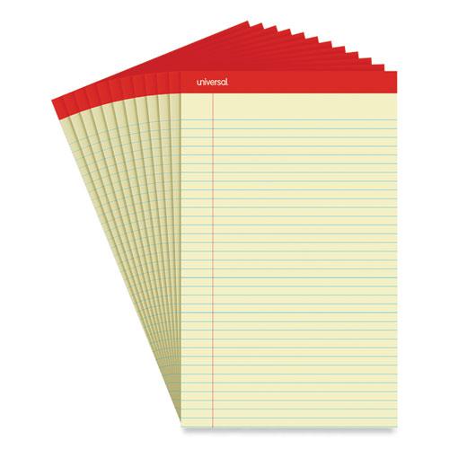 Perforated Ruled Writing Pads, Wide/Legal Rule, Red Headband, 50 Canary-Yellow 8.5 x 14 Sheets, Dozen. Picture 1