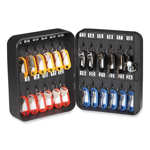 24-Slot Key Box, 6.3 x 2.9 x 7.8, Steel, Black. Picture 2