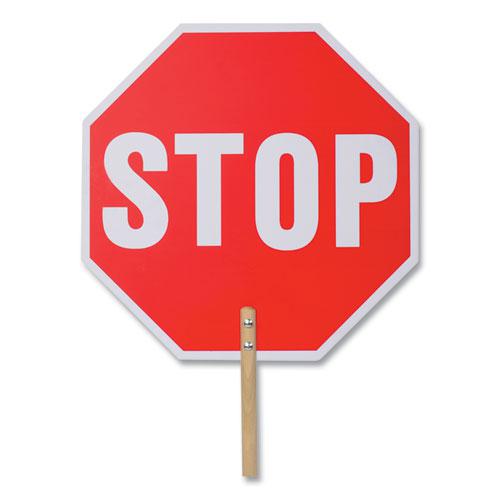 Handheld Stop Sign, 18" Red/White Face, White Graphics. Picture 1