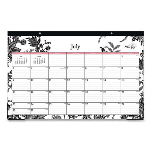 Analeis Academic Year Desk Pad Calendar, Floral Artwork, 17 x 11, White/Black/Coral Sheets, 12-Month (July-June): 2024-2025. Picture 1