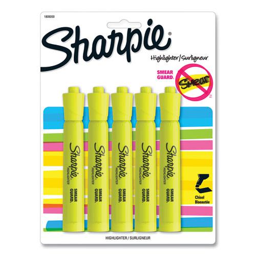 Tank Style Highlighters, Fluorescent Yellow Ink, Chisel Tip, Yellow Barrel, 5/Pack. Picture 1