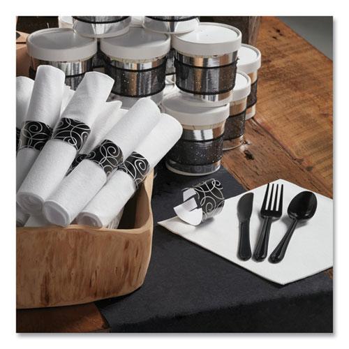CaterWrap Heavyweight Cutlery Combo, Fork/Spoon/Knife/Napkin, Black, 100/Carton. Picture 4