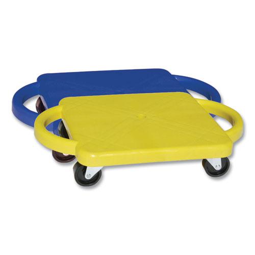 Scooter with Handles, Blue/Yellow, 4 Rubber Swivel Casters, Plastic, 12 x 12. Picture 1