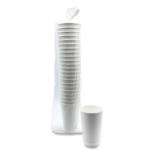 Paper Hot Cups, Double-Walled, 16 oz, White, 500/Carton. Picture 2