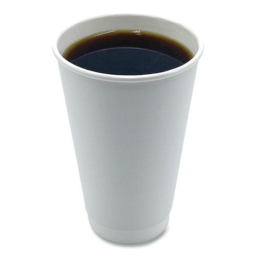 Paper Hot Cups, Double-Walled, 16 oz, White, 500/Carton. Picture 3