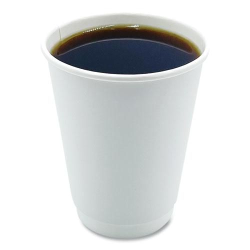 Paper Hot Cups, Double-Walled, 12 oz, White, 500/Carton. Picture 3