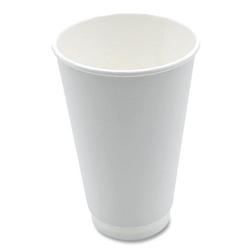 Paper Hot Cups, Double-Walled, 16 oz, White, 500/Carton. Picture 1