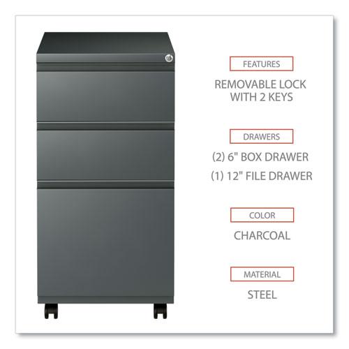 File Pedestal with Full-Length Pull, Left or Right, 3-Drawers: Box/Box/File, Legal/Letter, Charcoal, 14.96" x 19.29" x 27.75". Picture 3