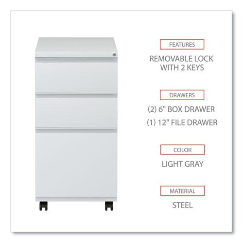File Pedestal with Full-Length Pull, Left/Right, 3-Drawers: Box/Box/File, Legal/Letter, Light Gray, 14.96" x 19.29" x 27.75". Picture 3